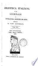 Biblioteca italiana; ossia Giornale di letteratura, scienze ed arti compilato da una società di letterati