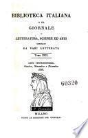Biblioteca italiana ossia giornale di letteratura scienze ed arti compilato da una societa di letterati