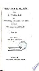 Biblioteca italiana; ossia Giornale di letteratura, scienze ed arti compilato da una società di letterati