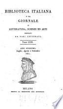 Biblioteca italiana ossia giornale di letteratura, scienze ed arti