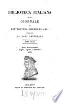 Biblioteca italiana ossia giornale di letteratura, scienze ed arti