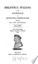 Biblioteca italiana ossia giornale di letteratura, scienze ed arti