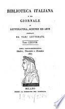 Biblioteca italiana ossia giornale di letteratura, scienze ed arti