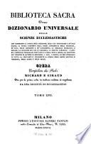 Biblioteca sacra ovvero Dizionario universale delle scienze ecclesiastiche... per la prima volta ... tradotta ed ampliata da una societa di ecclesiastici