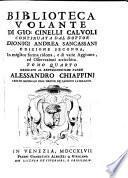 Biblioteca volante continuata dal Dottor Dionigi Andrea Sancassani. Edizione Seconda In miglior forma ridotta, e di varie Aggiunte, ed Osservazioni arrichita