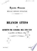 Bilancio attivo in ristretto per categoria dell'anno 1850 in parallelo col bilancio 1849