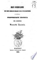 Brevi osservazioni su due delle leggi del sillogismo e sulla proposizone infinita del canonico Leonardo Zaccaria