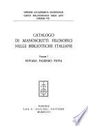 Catalogo di manoscritti filosofici nelle biblioteche italiane: Novara, Palermo, Pavia