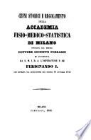 Cenni storici e regolamento della Accademia fisio-medico-statistica di Milano
