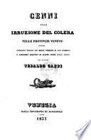 Cenni sulla irruzione del colera nelle provincie venete