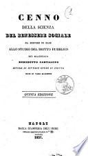 Cenno della scienza del benessere sociale da servire di base allo studio del dritto pubblico del magistratoBenedetto Cantalupo