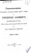 Commemorazione della personalita e del pensiero filosofico, politico e religioso di Vincenzo Gioberti fatta all'Universita di Torino nella occasione del Centenario della sua nascita