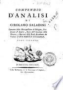 Compendio d'analisi di Girolamo Saladini canonico della Metropolitana di Bologna