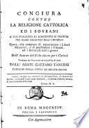 Congiura contro la religione cattolica ed i sovrani il cui progetto fu concepito in Francia per essere eseguito nell'universo. Opera, che compisce di smascherare i liberi muratori e di confondere i filosofi, ed i settari di tutti i generi dell'autore del Velo alzato per i curiosi. Tradotta dal francese ed arricchita di note dall'abate Gaetano Tanursi patrizio della città di Ripatransone