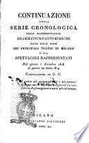 Continuazione della serie cronologica delle rappresentazioni drammatico pantomimiche poste sulle scene dei principali teatri di Milano o sia Spettacoli rappresentati dal giorno 1 dicembre 1818 al giorno 22 detto 1819 compilazione di G. C