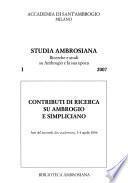 Contributi di ricerca su Ambrogio e Simpliciano
