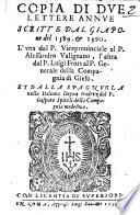 Copia Di Dve Lettere Annve Scritte Dal Giapone del 1589 [et] 1590