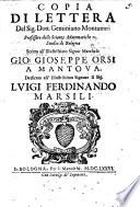 Copia Di Lettera Del Sig. Dott. Geminiano Montanari Professore delle Scienze Matematiche nello Studio di Bologna