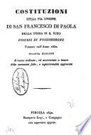 Costituzioni della Pia Unione di San Francesco di Paola della terra di S. Vito, diocesi di Fossombrone formate nell'anno 1830