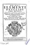 De gli Elementi d'Euclide libri quindici. Con gli scholij antichi. Volgarizzati già d'ordine del famosissimo matematico Federigo Commandino da Vrbino; e con commentarij illustrati. Et hora con diligenza reuisti, e ristampati ...