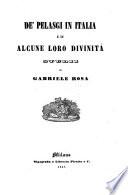 De' Pelasgi in Italia e di alcune loro divinita