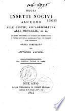 Degli insetti nocivi all'uomo alle bestie, all'agricoltura, alle ortaglie