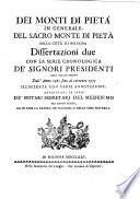 Dei monti di pietà in generale, del sacro monte di pietà della città di Bologna