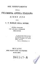 Del Rinnovamento Della Filosofia Antica Italiana Libro Uno Del C. T. Mamiani Della Rovere
