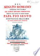 Del Senato Romano, opera postuma
