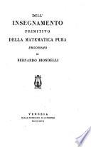 Dell' insegnamento primitivo della matematica pura prodromo