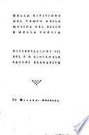 Della divisione del tempo nella musica nel ballo e nella poesia dissertazioni 3 del P.D. Giovenale Sacchi bernabita