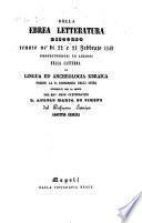 Della ebrea letteratura, discorso, etc