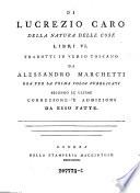 Della Natura Delle Cose Libri VI