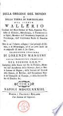 Della origine del mondo e della terra in particolare