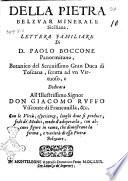 Della pietra Belzuar minerale siciliana. Lettera familiare di D. Paolo Boccone panormitano, botanico ... e dedicata all'illustrissimo signor don Giacomo Ruffo visconte di Francauilla, &c. Con le virtù, esperienze, luoghi doue si produce, fedi de' medici, modo d'adoperarla, con alcune figure in rame, che dimostrano la forma, e varietà di essa pietra Belzuare