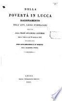 Della povertà in Lucea, ragionamento ... letto alla reale accademia Lucchese, etc