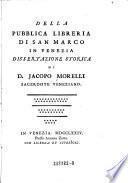 Della pubblica libreria di San Marco in Venezia. Dissertazione storica