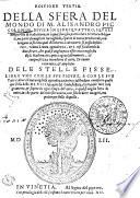 DELLA SFERA DEL MONDO DI M. ALISANDRO PICCOLOMINI, DIUISA IN LIBRI QUATTRO, I QUALI non per via di traduttione, ne à qual si uoglia particolare scrittore obligati, ma parte da migliori raccogliendo, e parte di nuouo producendo, contengano in se tutto quel ch'intorno à tal materia si possa desiderare, ridotti a tanta ageuoleza, & a cosi facil modo di dimostrare, che qual si ouglia poco essercitato negli studij di Mathematica potra ageuolißimamente, & con prestezza intenderne il tutto, Di nuouo ricorreta, & ampliata. DELLE STELLE FISSE. LIBRO VNO CON LE SVE FIGVRE, E CON LE SVE Tauole, doue con marauigliosa ageuolezza potra ciascheduno conoscere qualum que stella delle XLVIII