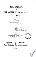 Della sovranità e del governo temporale dei papi libri tre di Leopoldo Galeotti