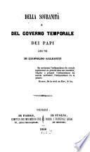 Della Sovranità e del Governo temporale dei Papi. Libri tre