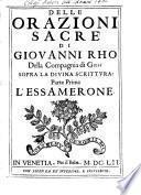 Delle Orazioni Sacre Sopra La Divina Srittura