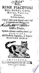 Delle Rime Piacevoli Del Berni, Casa, Mauro, Varchi, Dolce, Et d'alteri Auttori ... Libro ...