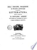 Dell’ origine, progressi e stato attuale d’ogni letteratura