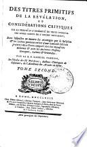 Des titres primitifs de la révélation; ou