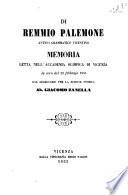 Di Remmio Palemone antico grammatico vicentino memoria letta nell'Accademia Olimpica di Vicenza la sera del 22 febbrajo 1855 dal segretario per la sezione storica ab. Giacomo Zanella