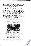 Dialoghi Sacri sopra il Nuovo Testamento, etc