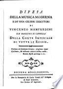 Difesa della musica moderna e de' suoi celebri esecutori