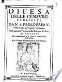 Difesa delle censure publicate da N. S. Paolo Papa V. nella causa de' Signori Venetiani