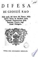 Difesa di Giosuè Rao nella causa del furto del banco dello Spirito Santo da decidersi dalla suprema deputazione della Suprema Giunta degl'abusi delegata