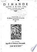 Dimande fatte a Giovanni Calvino sopra la iredestinazione
